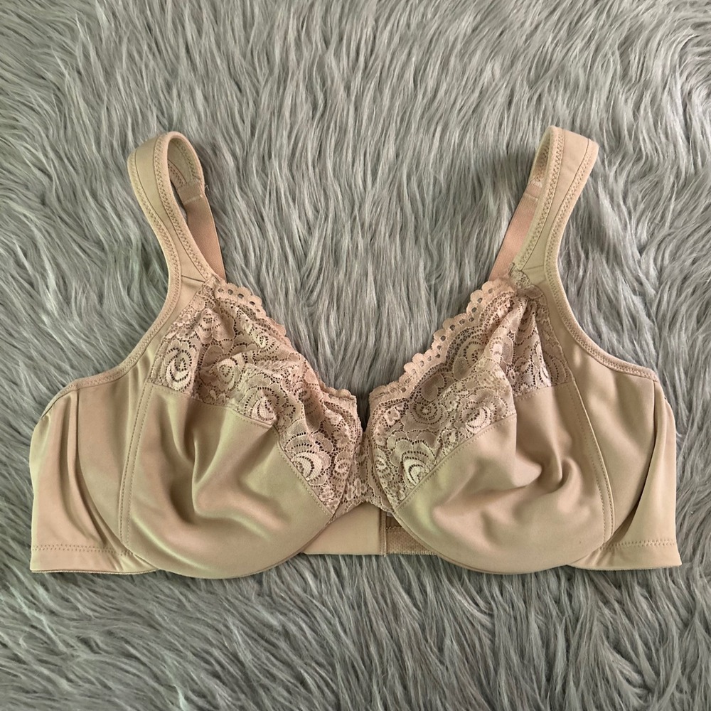 Glamorise Unlined Bra Womens Size 46C Brown Tan Floral Lace Unpadded Underwire